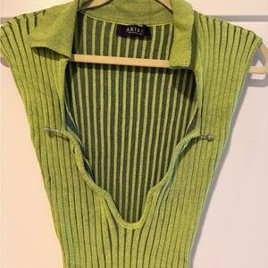 AKIRA Lime and Olive Striped Knit Dress